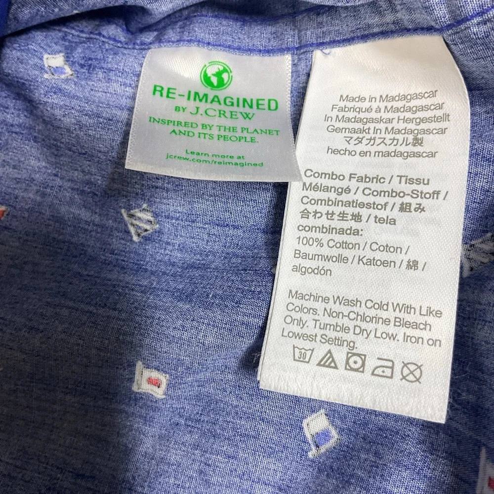 J. CREW mens Secret Wash cotton Golf Print shirt‎ Blue Size Large
